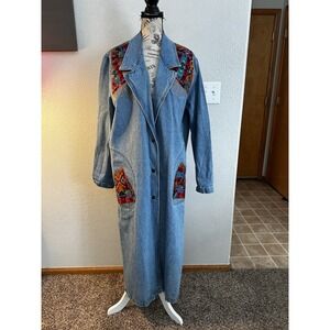 Vintage Y2K RARE Paris Blues denim duster jacket Large Trench Southwesterncl USA